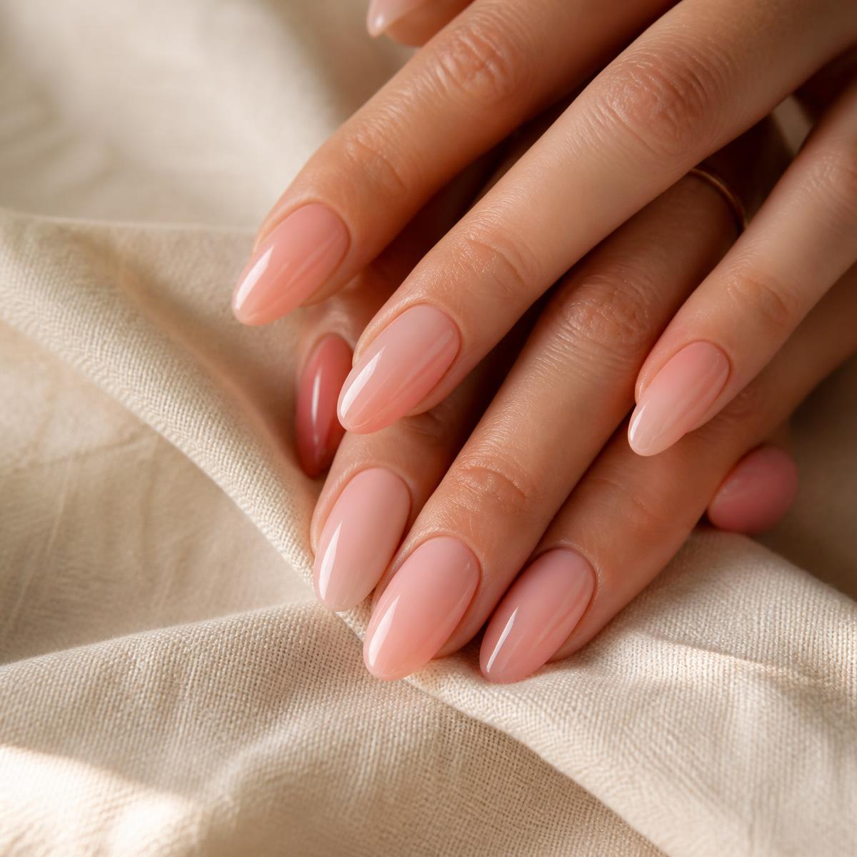 Soft pink almond manicure